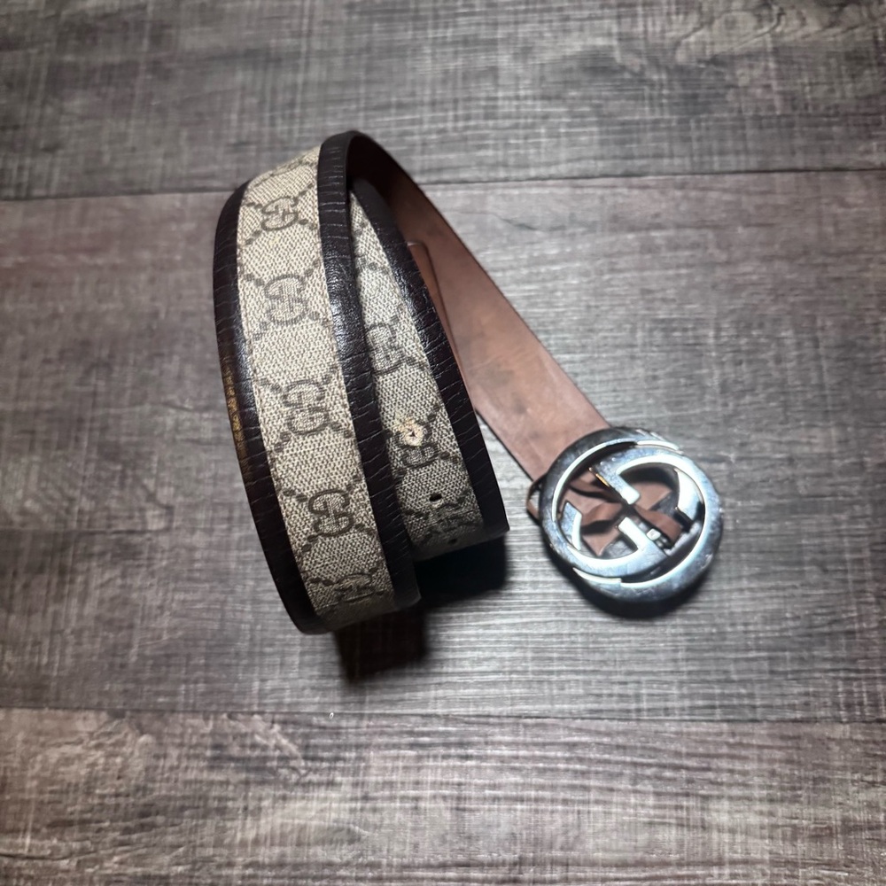 Gucci Brown and Tan Monogram Belt